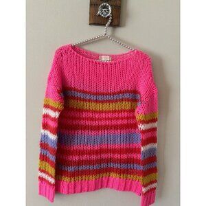 Altar'd State Womens Size XS Open Knit Sweater Bright Pink Stripe